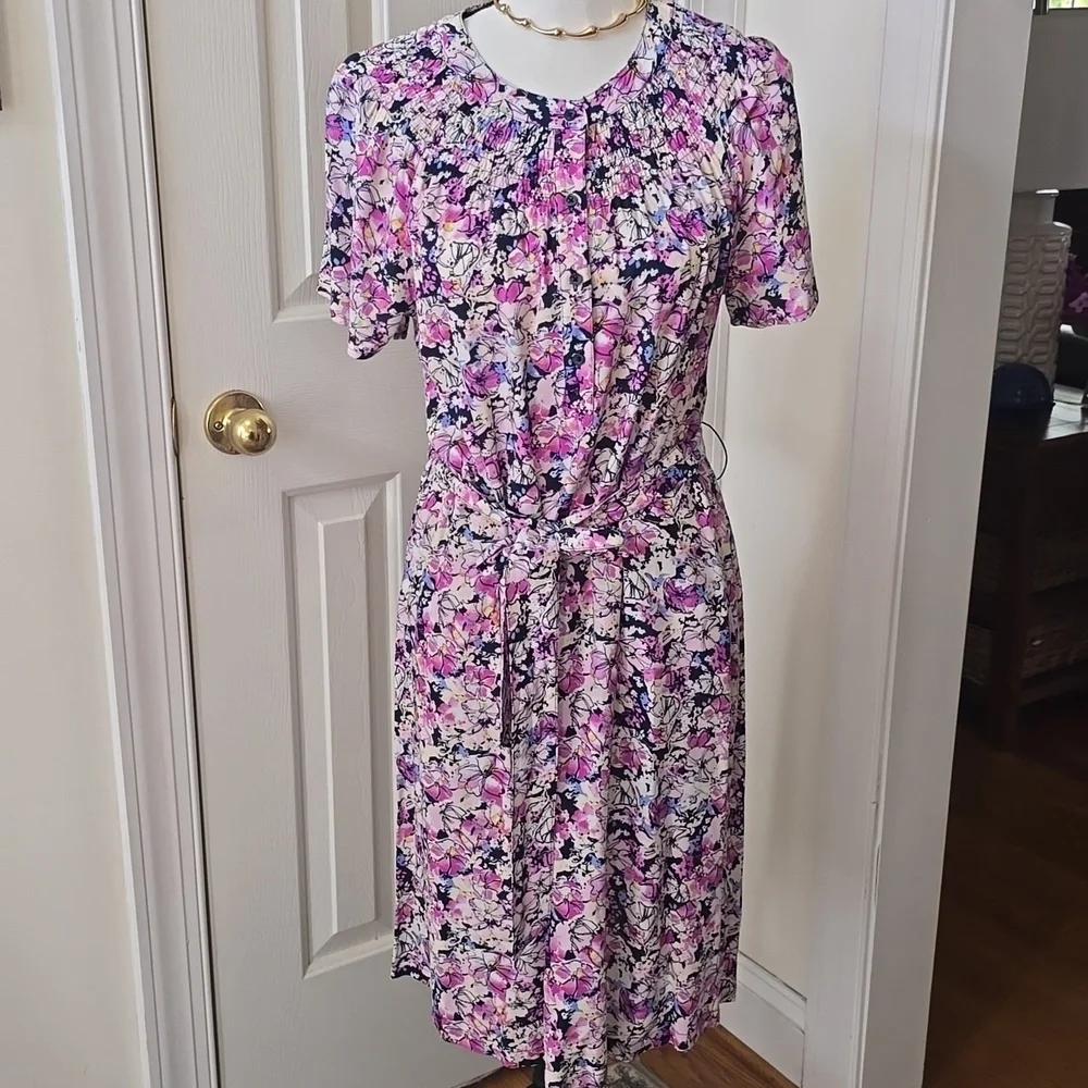 CROFT & BARROW BRAND WOMEN'S PURPLE & BLUE FLORAL SHORT SLEEVES DRESS SIZE SMALL
